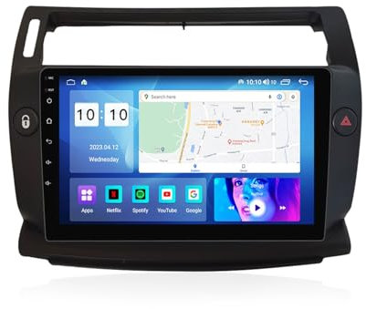 NAIGRAM Android 12 Navegación por satélite for Citroen C4 2004-2014 Radio con pantalla táctil IPS de 9 pulgadas Soporte inalámbrico Car-play Android Imagen de marcha atrás automática Pantalla dividida