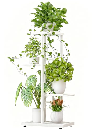 Civenhhd Pflanzenständer, Blumenständer, Gartenständer, Gartenständer, Topfständer, Zimmerpflanzenständer, mehrere Topfständer, Blumenständer Aufbewahrungsständer (Weiß, 4-stöckig und 5 Töpfe)