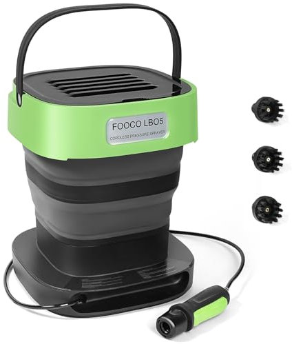 FOOCO LB05 Nettoyeur haute pression sans fil avec réservoir d'eau pliable de 10 litres, enrouleur de tuyau automatique et système de verrouillage à toute longueur, nettoyeur haute pression portable