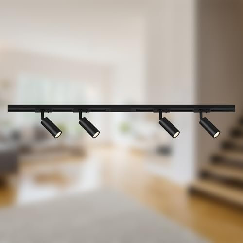 BRILONER - Schienensystem Rail Komplettset, 4x LED Spots dimmbar, Schwenkbar, Lampen, Lichtschienensystem Decke, Strahler Schiene, Deckenlampe, Deckenleuchte, Spotlight, 1,5m, Schwarz