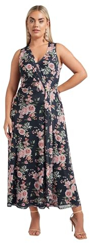 Yours London Curve Blue Floral Mesh Draped Maxi Dress - Women's - Plus Size Curve
