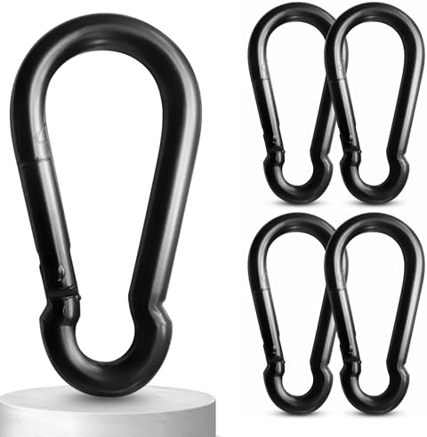 PinPro A4 Edelstahl Karabiner schwarz | 80x8mm - 2 Stück | 640 kg Bruchlast | Rostfreier NIRO AISI 316 Feuerwehrkarabiner mit Blattfeder (2 St., 80x8 mm)