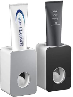 Automatic Toothpaste Dispenser with Wall Mounted,2 PCS Kids Hands Free Toothpaste Squeezer,Waterproof,Dust Free,Trackless Installation,Tooth Paste Dispenser Holder for Bathroom,Washroom,Children/Adult