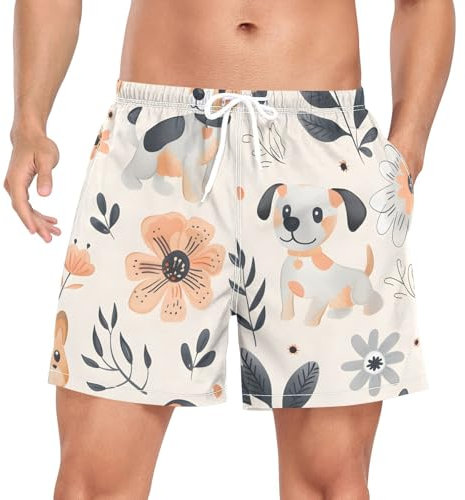 Herren-Badehose mit Hund und Blume, schnell trocknend, für Schwimmbrett, Strandshorts, mehrfarbig, M