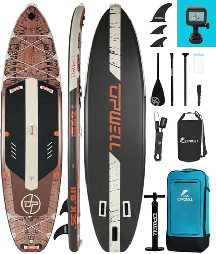 UPWELL 350x89x15cm Extra Breites Aufblasbares Stand Up Paddling Board, 2+1 SUP Paddle Boards für Erwachsene, Jurassic