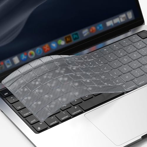 GPXIIZ Tastaturschutz Kompatibel für 2025-2022 MacBook Air 13,6/Air 15 M4 M3 M2, 2024-2021 Mac Pro 14/Pro 16 Pro/Max M4 M3 M2 M1 Ultra Dünn TPU Keyboard Cover, US-Layout, Klar(Kohlefasertextur)