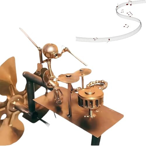 CONQUERALL Handgefertigte Metall Drummer Windmühle Rock Band Wind Skulptur Spinner für Garten Garten Dekoration
