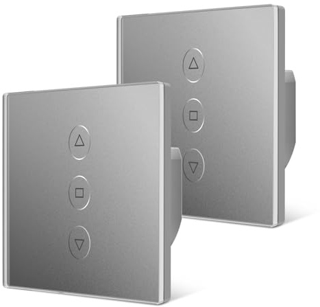 Tallifun 2 Pack Interrupteur Volet Roulant Connecté, 80 * 80mm Interrupteur de Stores WiFi Compatible Alexa/Google Home/SmartLife, APP Contrôle à Distance - Fil Neutre Requis (Gris)
