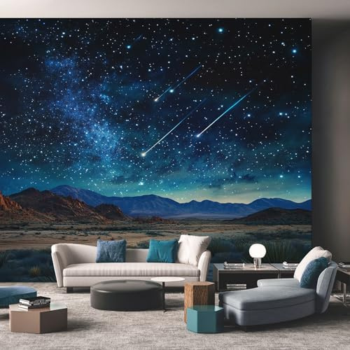 Generisch Tapete Sternenhimmel Dunkel Blau - Fototapete Galaxie Berg Landschaft Muster - Wohnzimmer Schlafzimmer Deko - Wandtapete - Wanddeko - Motivtapeten - 300x210 F53