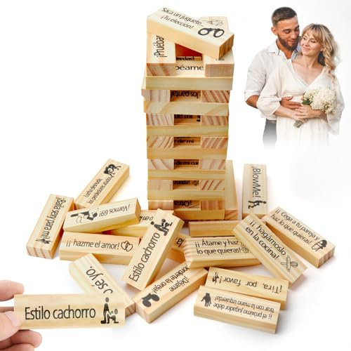 48 Pezzi Spagnolo Set di Torre di Blocchi Super Cattivi, Blocchi impilabili Torre per Coppie, Giochi di Coppie in Legno per Adulti, Giochi Hot per Adulti per Fidanzata, Fidanzato/Moglie Marito