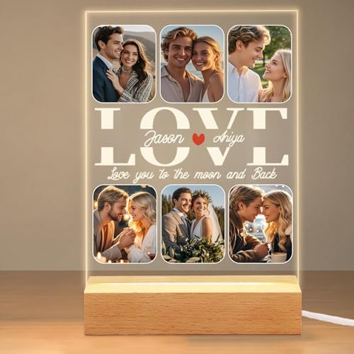 Personalised Photo Frame, Customised Picture Frame with Night Light, Love Gifts for Couples, Anniversary or Birthday Present for Women, Men, Boyfriend or Girlfriend
