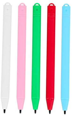 HONMEET 5 Stück LCD Schreibtafel Stifte für Kinder Druckempfindlicher Stylus Pen aus Robustem Material Farbig (rot Grün Weiß Hellblau Hellrosa) Ersatzstift für LCD Tablets