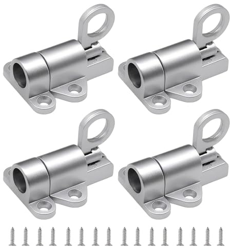 4 PCS Loft Hatch Catch Automatic Spring Latch Lock Aluminium Alloy Door Latch Spring Loaded Bolt Bounce Lock Closing Gate Latches Pull Ring Bolt Suitable for Windows, Wooden & Cabinet Doors (Silver)