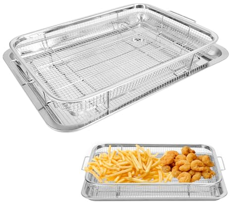 2 Piece Air Fryer Rack Crisper Tray and Basket, Oven Air Fryer Pan Mesh Basket, Elevated Grill Rack Oven Tray, Crisper Basket for Oven Crispers (30 * 40CM)
