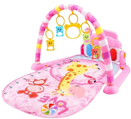 Baby-Spielmatte, süße Kick & Play-Klavier-Baby-Spielhalle, 3D-Design, sicheres Fitnessstudio mit Musik, Licht und Klingel, abnehmbare Matte, lustige Klavier-Krabbelmatte, Keine Batterie