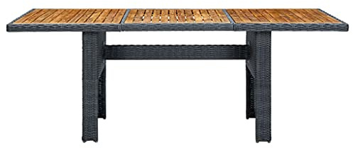 GeenYuu Gartentisch Dunkelgrau Poly Rattan mit Akazie Massivholz Tischplatte 200x100x74 cm pulverbeschichtetes Stahlgestell wetterfester Outdoor Tisch leicht zu reinigen stabil