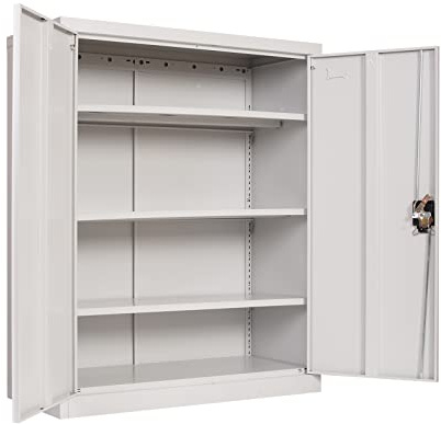 Frideko Aktenschrank 90 x 40 x 109cm - Metallschrank mit 2 Türen und 3 Verstellbaren Einlegeböden, Aufbewahrungsschrank mit Schloss für Zuhause, Büro und Lager, Hellgrau