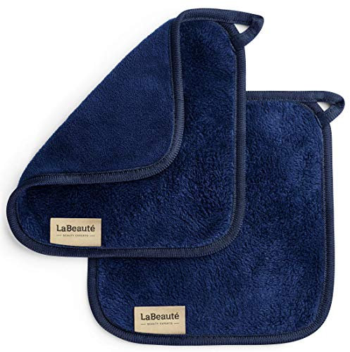 LaBeauté Serviettes microfibres démaquillantes visage (2 pièces) – Nettoyantes et démaquillantes – Lingettes démaquillantes lavables et réutilisables (21 x 21 cm, bleu marine)