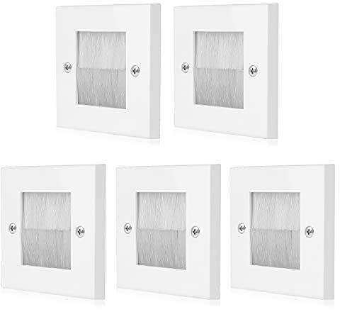 TNP Kabeldurchführung Wand Unterputz Abdeckung - 5 Stück, Unterputzdose Deckel für Wandauslassdose Unterputz, Kabelauslassdose Abdeckung mit weiß Nylon Bürste, für Multimedia Kabel, 86x86mm, weiß