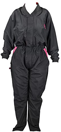 Groomers Jemima Jumpsuit Overalls | Full Zip Clothing Protection Long Sleeved with 2 Pockets | Anti Hair 100% Polyester | Zipped Cuffs | Black with Pink Piping (XXL)