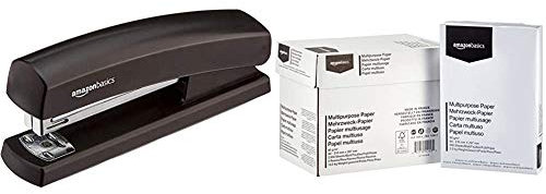 Amazon Basics - 5x500 Blatt A4 Universal-Kopierpapier (80 g/m²) + Amazon Basics Klassischer Heftgerät mit 1.000 Heftklammern, Schwarz