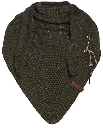 KNIT FACTORY - Coco Dreiecksschal Deluxe - Damen Strickschal mit Wolle - Hochwertige Qualität - XXL Schal - 190 x 85 cm - Khaki