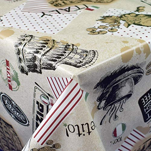 KEVKUS Tovaglia cerata al metro 01014-00 Italia Pizza Pasta Caffè selezionabile in forma rettangolare ovale (bordo di taglio, 140 x 300 cm ovale)