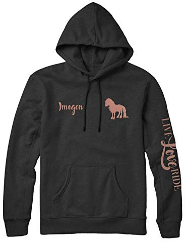 Rose Gold Live Love Ride Personalised Horse Riding Hoodie Personalised Hoodie Equestrian Jumper Sweatshirts Name Horses Hoodies for Girls Hoody TOP (Black, Large - Unisex)