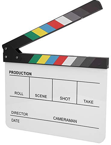 Filmklappe, Acrylplastik Bunte Regisseurszene Filmklappe, TV/Movie Action Film Schnitt Requisite mit weiß/schwarzen Sticks für Shoot Props/Werbung(Farbe weiß)