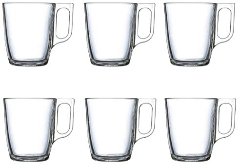 Luminarc Nuevo Set 6 Tazas Desayuno Mugs café de Vidrio para microondas 25cl, Negro