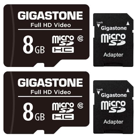 GIGASTONE Scheda di Memoria Micro SDHC da 8 GB con Adattatore SD, Set da 2, U1 C10, Fino a 80 MB/s di Lettura, 10 MB/s di Scrittura per Telefono Fotocamere Videocamere Dashcam GoPro DJI Drone