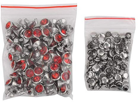 Zerodis 100 Stück Niet, 8MM Kristall Diamant Niet Nieten Nieten Silber Rand Kristall DIY Mode Nailhead Nieten für DIY Leder Handwerk(Hellrot)