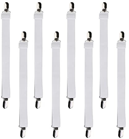 Beedsooth 8 Stück Bettlakenspanner verstellbar(60-200cm), Elastische betttuchspanner, Spanner für Bettlaken, Lakenspanner mit Metallklammern für Bettlaken, Bügelbrett, Matratze oder Sofa, Weiß