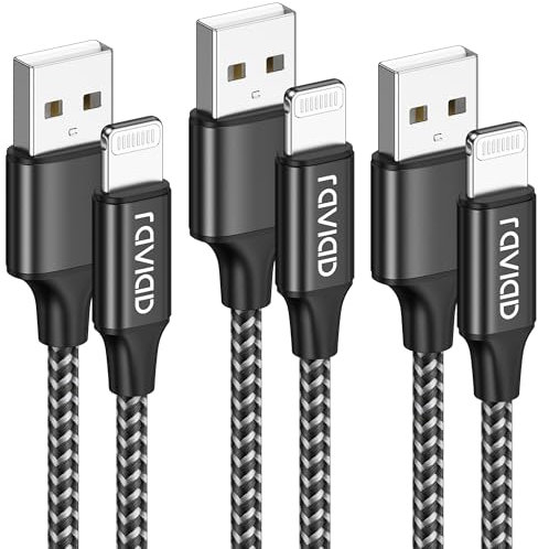 RAVIAD iPhone Ladekabel, Lightning Kabel [3Stück 1M] MFi Zertifiziert Nylon iPhone Kabel Kompatibel für iPhone 14 13 12 11 Pro Max Mini XR XS X 8 8 Plus 7 7 Plus 6s 6 6 Plus 5S 5 SE 2020 - Schwarz