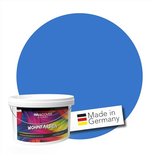 WALLCOVER hochwertige Wandfarbe für Innen | Blau | 2.5L für 20m² | Innenfarbe E Matt | Hochdeckend (Klasse 1) | Profi Qualität aus Deutschland