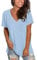 Plain Tshirts for Women Summer Short Sleeve Tops Comfy T Shirts V Neck Sky Blue S