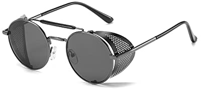 BOUACOUA Runde Sonnenbrille Retro Vintage Herren Damen Steampunk Sonnenbrille mit Metallrahmen