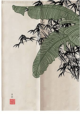 Hiseng Japonais Noren De Rideau de Porte Diviseur Tapisserie Fenêtre Rideaux Panneau, Tenture Décoration pour Chambre à Coucher Cuisine Restaurant Embrasure (Feuille de Bambou,75x150cm)