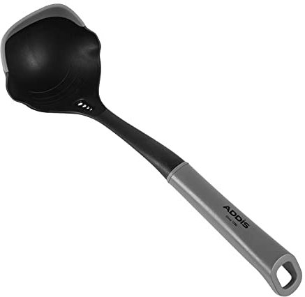 Addis Grande louche à soupe liquide avec double bec verseur, ustensile de cuisine anti-rayures, noir et gris