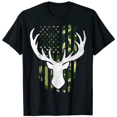 Herren Lustige amerikanische Flagge, Weißschwanz-Elch, Jagdbekleidung, Herren T-Shirt