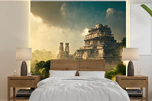 Selbstklebend Tapete Wandpapier Wandaufkleber Fototapete Tapeten Wanddeko 220x220 cm Tempel - Dschungel - Wolken - Himmel - Natur