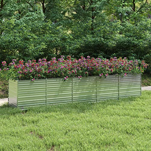 WIFESE Garten-Hochbeet 400x80x77 cm Verzinkter Stahl Silber Hochbeet Metall Hochbeete für Garten Pflanzenbett Kräuterbett Blumenkiste Dekorieren Eingang Balkon Terrasse Garten Stilvoll & Langlebig