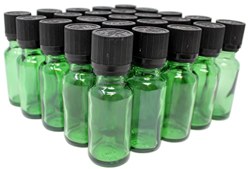 Aromhuset 25 x 20 ml grüne Glasflaschen mit Schraubverschluss | auslaufsicher | transparent | Likörflasche | Schnapsflasche | Ölflasche | Gewürzflasche | Duftflasche | Deko-Flasche