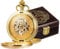 ManChDa Mechanische römische Ziffern Zifferblatt Skelett Taschenuhren mit Box und Ketten für Herren und Damen, Goldfarbenes Zifferblatt + schwarzes Holzgehäuse, 9. Goldfarbenes und schwarzes