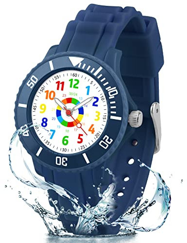 DTKID Orologio Bambino, Orologi Analogici al Quarzo per Bambini, Orologi Educativi per Ragazzi e Ragazze con Ghiera Girevole Cinturino in Silicone 4-15 Anni