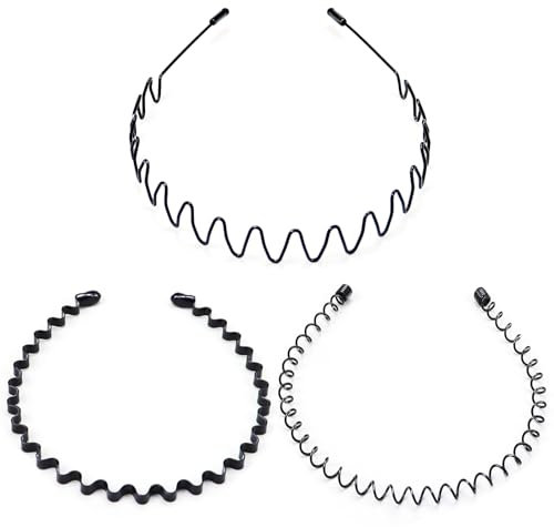 Kavya Cerchietto Capelli Donna Uomo Metallo, Cerchietti per Capelli Unisex Antiscivolo Fascia Capelli Ondulata Nero, Sport Yoga Trucco