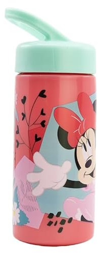 variouss Botella de Agua Infantil con pajita y Asa Incorporada- Reutilizable uso escolar o deportivo con licencia oficial (Minnie Mouse)