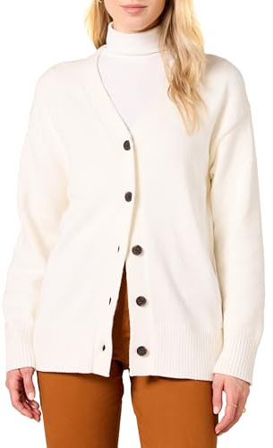 Amazon Essentials Maglione Cardigan Comodo dal Peso Medio con Scollo a V Donna, Bianco Guscio D'uovo, M