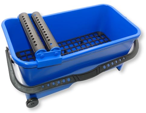 DEWEPRO® Profi Fliesenleger Wascheimer 20l inkl. 2 Räder, Bodensieb und Doppelrollenaufsatz