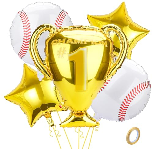 LEMONSTONE Baseball Luftballons,Baseball Deko Geburtstag Kinder,5 Stück Baseball Geburtstag Deko Junge,Baseball Folienballon mit Trophäe Luftballon für Geburtstag Party Baseball Deko